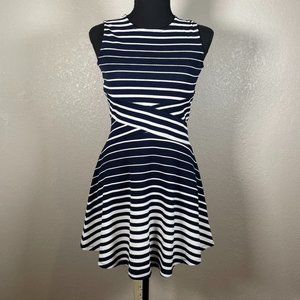 MONTEAU GIRLS • Navy Blue & White Stripe • Fit/Flare Dress • Size 12